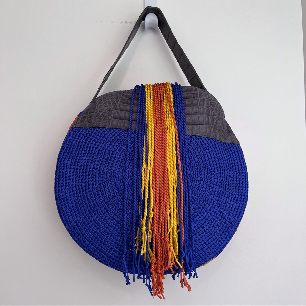 Handmade Colombian Crocodile, Suede And Woven Textile Tote / Purse